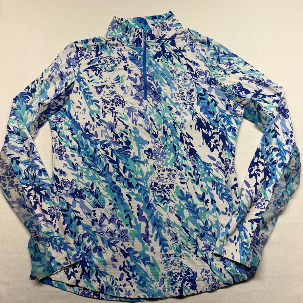 IBKUL UPF‎ 50+ Cooling Golf Pickleball Tennis 1/4 Zip Sun Shirt XS Blue Print